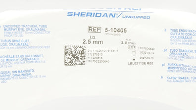Teleflex 5-10405 Hudson RCI Sheridan Tracheal Tube Uncuffed 2.5mm ID x 3.6mm OD